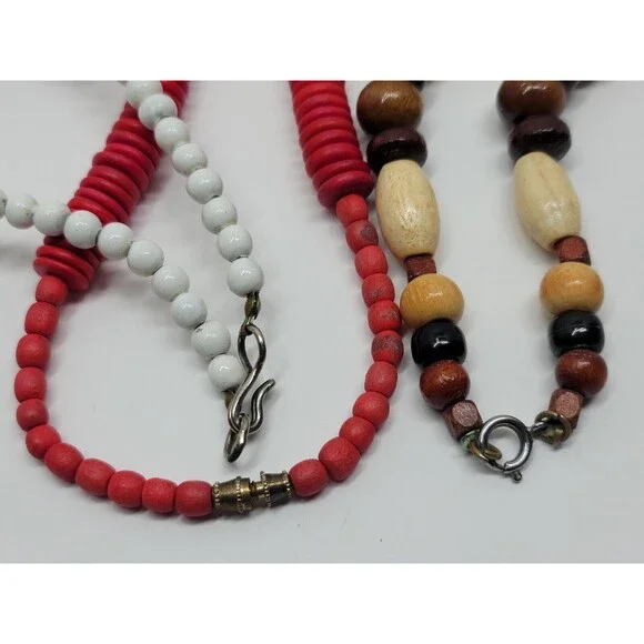 5 Vtg Wood & Seashell Tropical Fashion Beaded Necklace lot Handmade Layered Boho - Picture 13 of 15